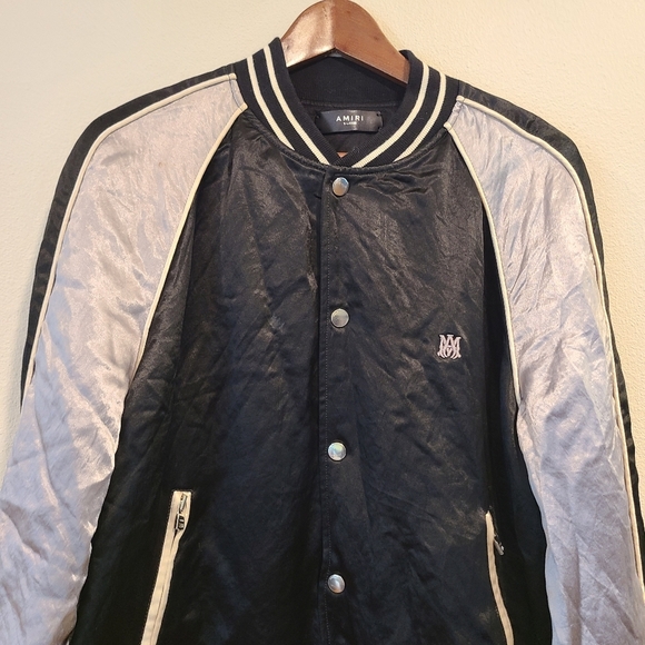 Amiri Black & Gray Satin Bomber Jacket - Picture 4 of 14